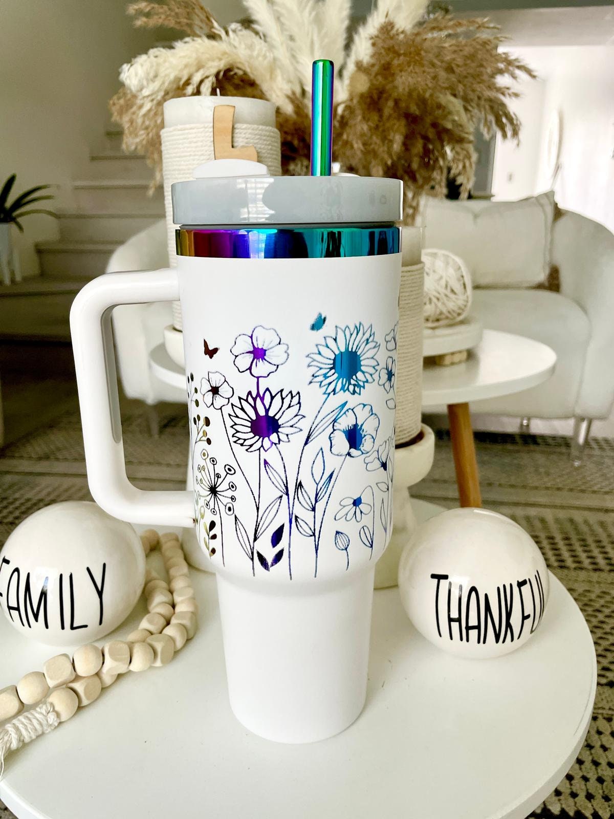 Personalized 40oz Tumbler With Handle, Custom Name Tumbler With Lid and Straw, Christmas Gifts For Her